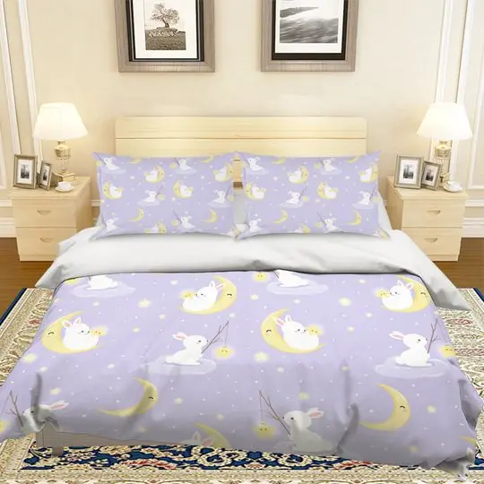 Bunny Moon Duvet Cover Sets, Pillowcases, Bedding, Quilt CoverGift For Your Girlfriend Boyfriend Gift For Love Gift For Friend Best Valentine Present Holiday Gift