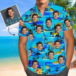 Personalize Face Short Sleeve Button Down Hawaiian Shirt Gift For Your Girlfriend Boyfriend Gift For Love Gift For Friend Best Valentine Present Holiday Gift