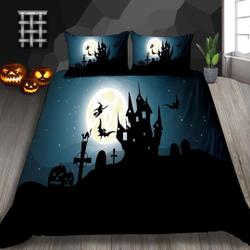 Night haunted house Halloween Bedding Set Gift For Your Girlfriend Boyfriend Gift For Love Gift For Friend Best Valentine Present Holiday Gift