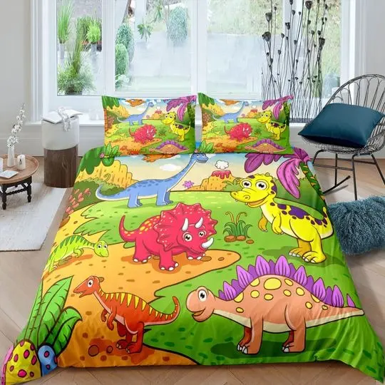 Cartoon dinosaur bedding, kids bedding full, cute duvet cover Set Gift For Your Girlfriend Boyfriend Gift For Love Gift For Friend Best Valentine Present Holiday Gift