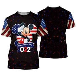 Mickey Mouse 4th July American Flag Patterns Disney Cartoon Outfits Unisex Casual T-shirts Meaningful Gift For Family Gift For Boyfriend Valentine Gift