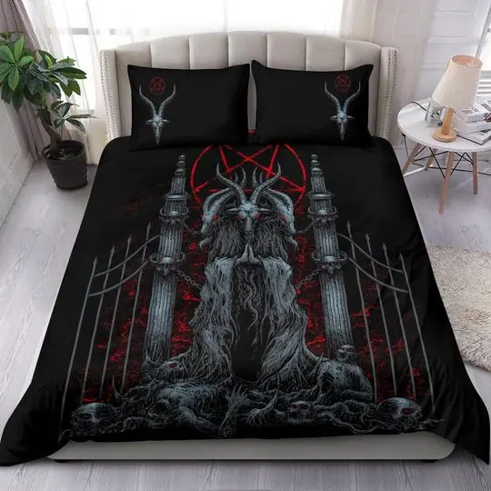 New! Skull Satanic Goat Satanic Pentagram Welcome To Hell Bedding Set Gift For Your Girlfriend Boyfriend Gift For Love Gift For Friend Best Valentine Present Holiday Gift