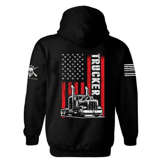 Trucker Patriotic American Flag Hoodie | Hoodie gift for Trucker Husband | American Flag 3D Hoodie