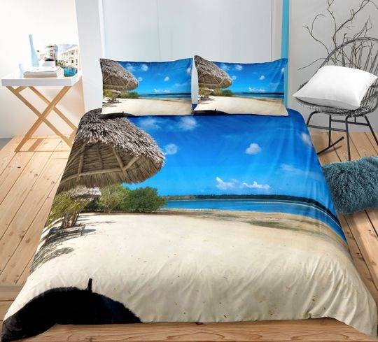 Palm Trees Bedding Set Ocean Beach Comforter Cover Sunset Hawaii Tropical Leaves Sea WaveGift For Your Girlfriend Boyfriend Gift For Love Gift For Friend Best Valentine Present Holiday Gift
