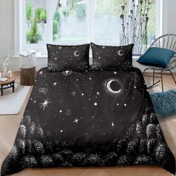 Moon Stars Galaxy Black Bedding Set Gift For Your Girlfriend Boyfriend Gift For Love Gift For Friend Best Valentine Present Holiday Gift