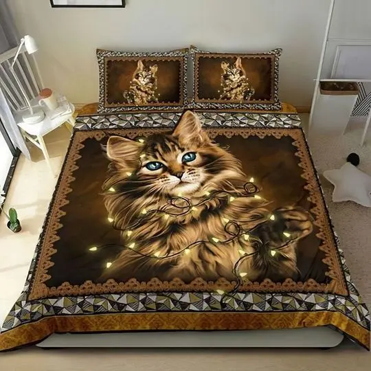 Cat Light Vintage Christmas Bedding SetsGift For Your Girlfriend Boyfriend Gift For Love Gift For Friend Best Valentine Present Holiday Gift