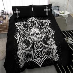 Skull Skeleton Gothic Satanic Cross 3 Piece Duvet Bedding Set Gift For Your Girlfriend Boyfriend Gift For Love Gift For Friend Best Valentine Present Holiday Gift
