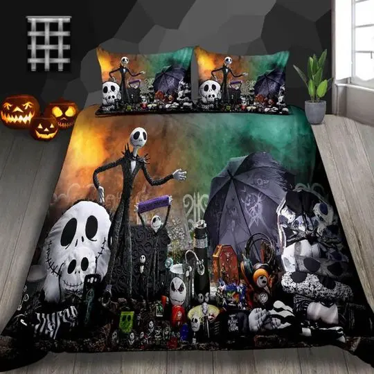 Cute skeleton family Halloween Bedding Set Gift For Your Girlfriend Boyfriend Gift For Love Gift For Friend Best Valentine Present Holiday Gift