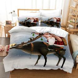 Santa Claus Riding Deer on Merry Christmas Bedding Set Gift For Your Girlfriend Boyfriend Gift For Love Gift For Friend Best Valentine Present Holiday Gift