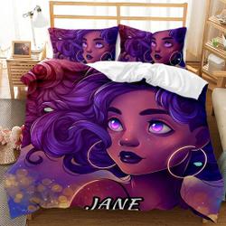 3D Soft Afro Women Kids King  Bedding Set Gift For Your Girlfriend Boyfriend Gift For Love Gift For Friend Best Valentine Present Holiday Gift