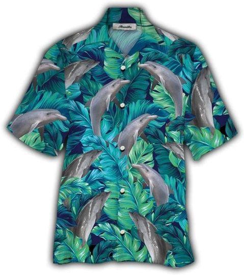 DOLPHIN TROPICAL LEAVES PATTERN Hawaiian Shirts Gift For Your Girlfriend Boyfriend Gift For Love Gift For Friend Best Valentine Present Holiday Gift