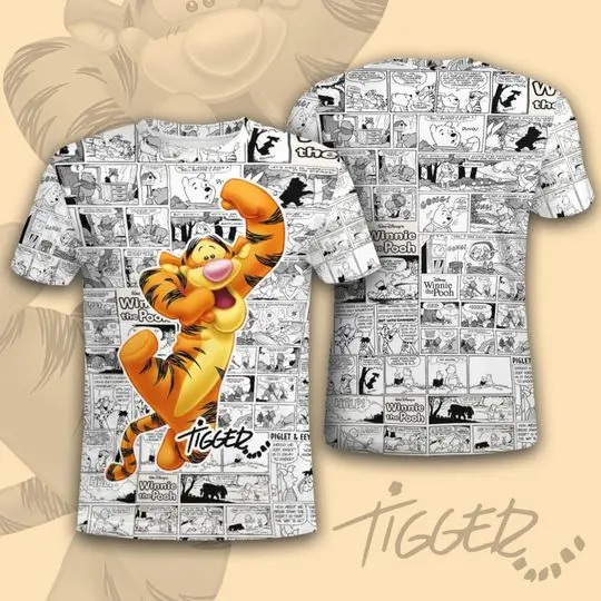 Tigger Tig Comic Pattern Disney Cartoon Outfits Unisex Casual T-shirts Meaningful Gift For Family Gift For Boyfriend Valentine Gift