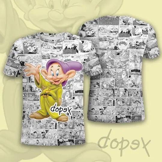 Cute Dopey 7 dwarfs Comic Pattern Disney Cartoon Outfits Unisex Casual T-shirts Meaningful Gift For Family Gift For Boyfriend Valentine Gift