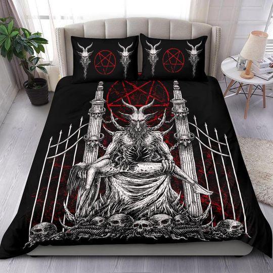Skull Satanic Goat Satanic Pentagram Serpent Delivered To The Pearly Bedding Set Gift For Your Girlfriend Boyfriend Gift For Love Gift For Friend Best Valentine Present Holiday Gift