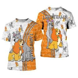 Orange Lady And The Tramp Cross Comic Book Patterns Disney Outfits Unisex Casual T-shirts Meaningful Gift For Family Gift For Boyfriend Valentine Gift