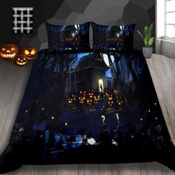 Haunted house scary pumpkin Halloween Bedding Set Gift For Your Girlfriend Boyfriend Gift For Love Gift For Friend Best Valentine Present Holiday Gift