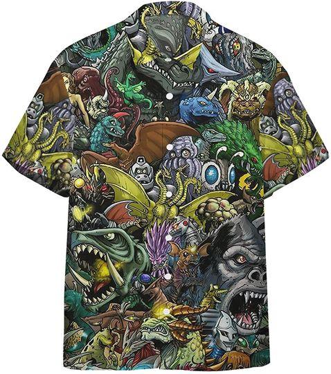 Gadzillo Collage Kaiju Monsters Hawaiian Shirts Gift For Your Girlfriend Boyfriend Gift For Love Gift For Friend Best Valentine Present Holiday Gift