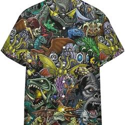 Gadzillo Collage Kaiju Monsters Hawaiian Shirts Gift For Your Girlfriend Boyfriend Gift For Love Gift For Friend Best Valentine Present Holiday Gift