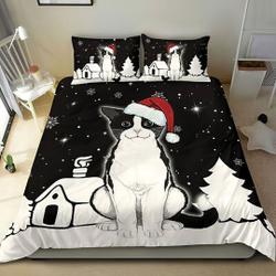 Cat Christmas Night Pattern Christmas Bedding SetsGift For Your Girlfriend Boyfriend Gift For Love Gift For Friend Best Valentine Present Holiday Gift