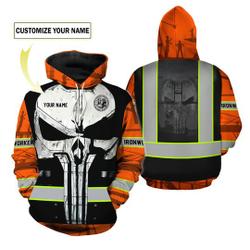 Men's Customize Name Ironworker Skull Protection 3D Pullover All Over Print Hoodie