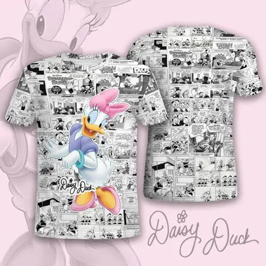 Cute Daisy Duck Comic Pattern Disney Cartoon Outfits Unisex Casual T-shirts Meaningful Gift For Family Gift For Boyfriend Valentine Gift