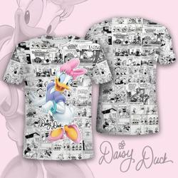 Cute Daisy Duck Comic Pattern Disney Cartoon Outfits Unisex Casual T-shirts Meaningful Gift For Family Gift For Boyfriend Valentine Gift