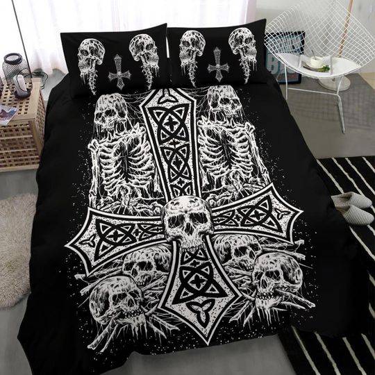 Skull Skeleton Inverted Cross Bedding Set Gift For Your Girlfriend Boyfriend Gift For Love Gift For Friend Best Valentine Present Holiday Gift