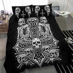 Skull Skeleton Inverted Cross Bedding Set Gift For Your Girlfriend Boyfriend Gift For Love Gift For Friend Best Valentine Present Holiday Gift