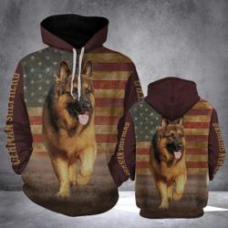 German Shepherd Vintage American Flag 3D All Over Print Pullover Hoodie