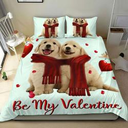 Be My Valentine Golden Retriever Couple Christmas Bedding SetsGift For Your Girlfriend Boyfriend Gift For Love Gift For Friend Best Valentine Present Holiday Gift