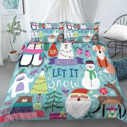 Let it snow Santa Claus, bear, penguin sea green Bedding Set Gift For Your Girlfriend Boyfriend Gift For Love Gift For Friend Best Valentine Present Holiday Gift