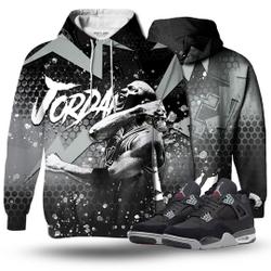 The GOAT 23 3D Hexagon Unisex matching 3D Hoodie Jordan 4 Retro Black Canvas sneaker match hoodie,outfit match jordan