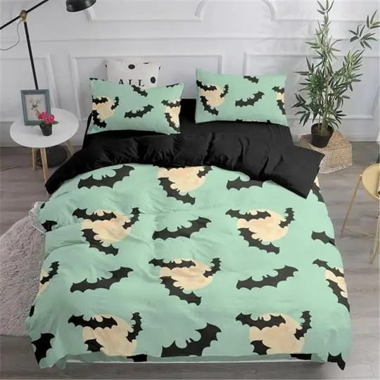 Mint green bats Halloween Bedding Set Gift For Your Girlfriend Boyfriend Gift For Love Gift For Friend Best Valentine Present Holiday Gift