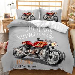 Queen Vintage Motorbike  Bedding Set Gift For Your Girlfriend Boyfriend Gift For Love Gift For Friend Best Valentine Present Holiday Gift