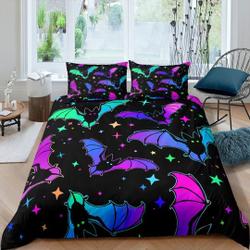 Retro stars and bats 90s neon Halloween Bedding Set Gift For Your Girlfriend Boyfriend Gift For Love Gift For Friend Best Valentine Present Holiday Gift