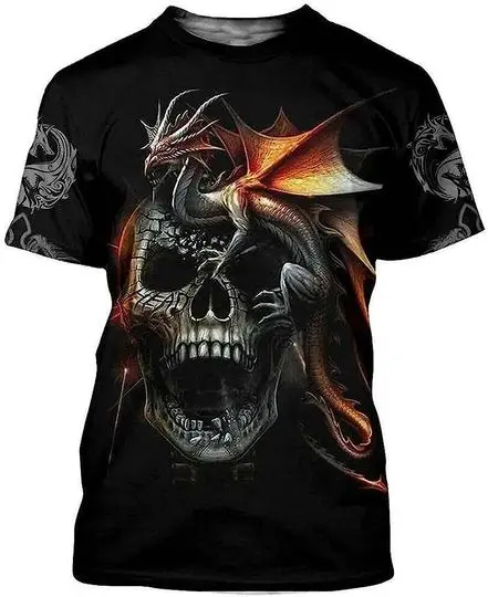 Dragon On Skull Tshirt Long Sleeves Fleece S-5XL Design 3D All Over Printed Meaningful Gift For Family Gift For Boyfriend Valentine Gift