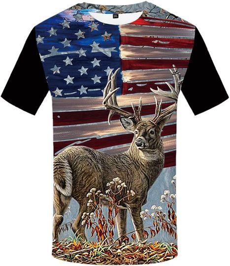 Deer T Shirts for Men American Flag T-Shirt Elk Hunting Shirt Meaningful Gift For Family Gift For Boyfriend Valentine Gift