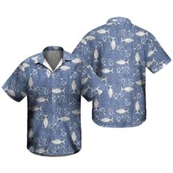 90s Blue & White Fishing Hawaiian Shirt Gift For Your Girlfriend Boyfriend Gift For Love Gift For Friend Best Valentine Present Holiday Gift
