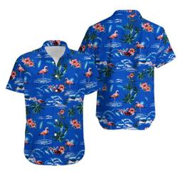 90s Bright Blue Flamingo Island Hawaiian Shirt Gift For Your Girlfriend Boyfriend Gift For Love Gift For Friend Best Valentine Present Holiday Gift