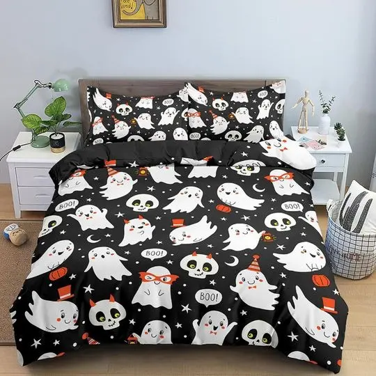 Cute ghost and skulls halloween bedding Set Gift For Your Girlfriend Boyfriend Gift For Love Gift For Friend Best Valentine Present Holiday Gift