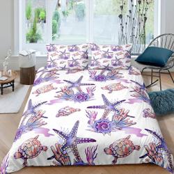 Boho purple starfish corals coastal grandma Bedding Set Gift For Your Girlfriend Boyfriend Gift For Love Gift For Friend Best Valentine Present Holiday Gift