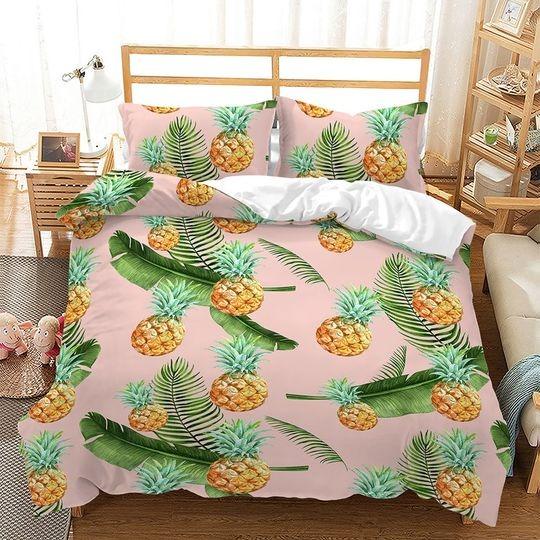 Floral Plants Tropical Fruit Pineapple Bedding Set Gift For Your Girlfriend Boyfriend Gift For Love Gift For Friend Best Valentine Present Holiday Gift
