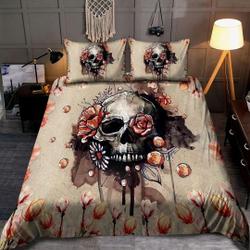 Skull And Flowers Art Bedding Set Gift For Your Girlfriend Boyfriend Gift For Love Gift For Friend Best Valentine Present Holiday Gift