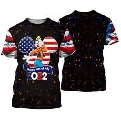 Goofy Dog 4th July American Flag Patterns Disney Cartoon Outfits Unisex Casual T-shirts Meaningful Gift For Family Gift For Boyfriend Valentine Gift