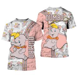 Cute Pink Dumbo Elephant Cross Comic Book Patterns Disney Outfits Unisex Casual T-shirts Meaningful Gift For Family Gift For Boyfriend Valentine Gift