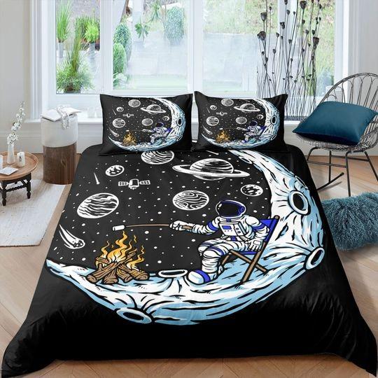 Galaxy Astronaut Space Bonfire Duvet Cover Set Gift For Your Girlfriend Boyfriend Gift For Love Gift For Friend Best Valentine Present Holiday Gift