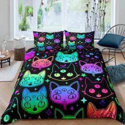 Mystic cat 90s neon Halloween Bedding Set Gift For Your Girlfriend Boyfriend Gift For Love Gift For Friend Best Valentine Present Holiday Gift