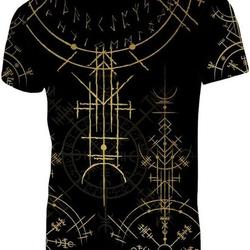 3D Digital Printed Sleeve T-Shirt Norse Viking Tattoo Rune Amulet Biker Clothes Workout Loose Casual Athletic Style,Compass,L Meaningful Gift For Family