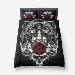Skull Inverted Pentagram Guitar Bedding Set Gift For Your Girlfriend Boyfriend Gift For Love Gift For Friend Best Valentine Present Holiday Gift