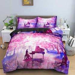 Night piano cherry blossom Bedding Set Gift For Your Girlfriend Boyfriend Gift For Love Gift For Friend Best Valentine Present Holiday Gift